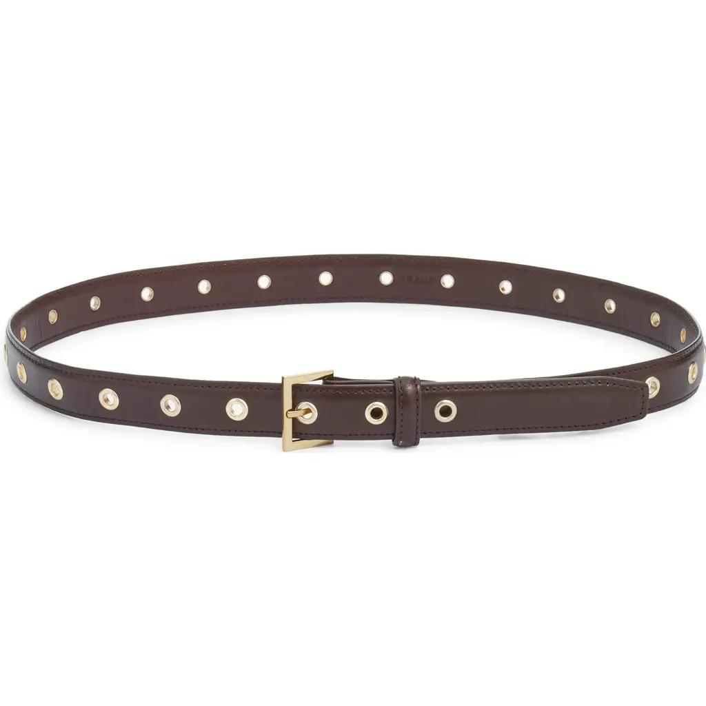 FRAME FRAME The Eyelet Leather Belt in Cabernet — Women Autumn chocolate Accessories