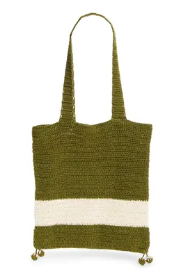 Bode Bode Marsh Beaded Crochet Tote in Green Cream — Women Autumn green Accessories
