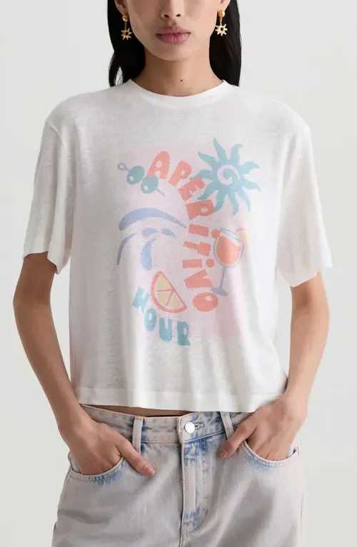 AG AG Charli Boxy Linen Blend T-Shirt in Aperitivo Hour — Women Winter white T-Shirts & Tees