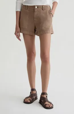 AG AG Analeigh High Waist Workwear Twill Shorts in Sulfur Light Taupe — Women Autumn grey Shorts