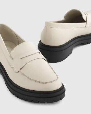 Quince Quince | Women's Italian Leather Lug Sole Loafer in Bone — Women Spring white Accessories
