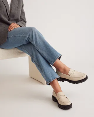 Quince Quince | Women's Italian Leather Lug Sole Loafer in Bone — Women Spring white Accessories
