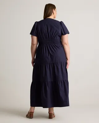 Quince Quince | Women's Poplin Tiered Maxi Dress in Navy — Women Winter navy Maxi Dresses