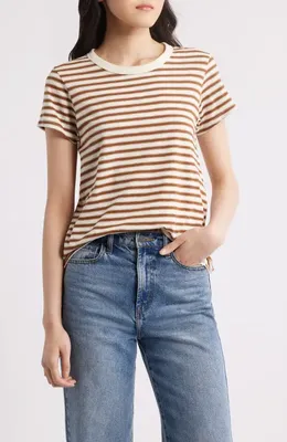 rag & bone rag & bone The Slub Stripe T-Shirt in Wrbrm — Women Autumn tan Tops