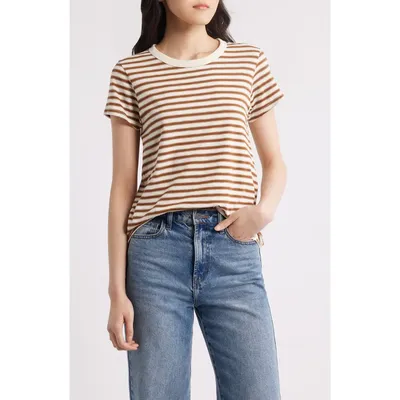 rag & bone rag & bone The Slub Stripe T-Shirt in Wrbrm — Women Autumn tan Tops