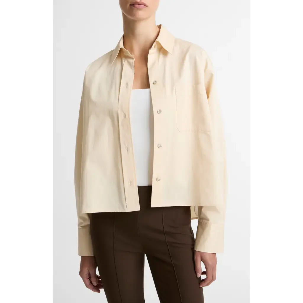 Vince Vince Crop Cotton Shirt in Ecru — Women Spring ivory Tops