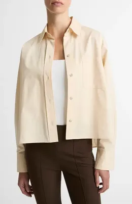 Vince Vince Crop Cotton Shirt in Ecru — Women Spring ivory Tops