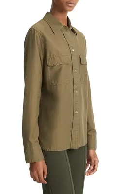 Vince Vince Utility Long Sleeve Button-Up Shirt in Washed Vine — Women Autumn khaki Tops