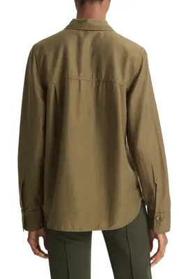 Vince Vince Utility Long Sleeve Button-Up Shirt in Washed Vine — Women Autumn khaki Tops