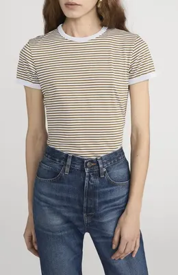 FRAME FRAME Ringer Pima Cotton T-Shirt in Military Multi — Women Spring khaki T-Shirts & Tees