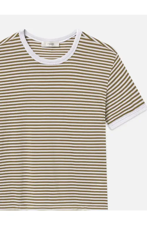 FRAME FRAME Ringer Pima Cotton T-Shirt in Military Multi — Women Spring khaki T-Shirts & Tees