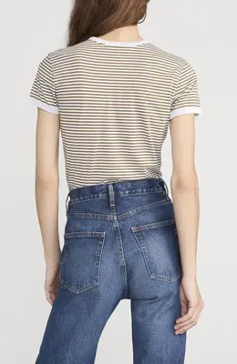 FRAME FRAME Ringer Pima Cotton T-Shirt in Military Multi — Women Spring khaki T-Shirts & Tees