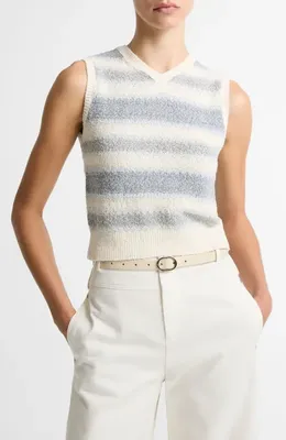 Vince Vince Summer Fair Isle Silk Blend Sweater Vest in Pale Tide Combo — Women Summer ivory Tops