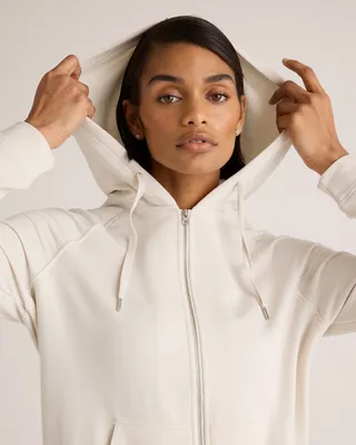Quince Quince | Women's SuperSoft Fleece Full-Zip Hoodie in Off-White — Women Spring ivory Activewear