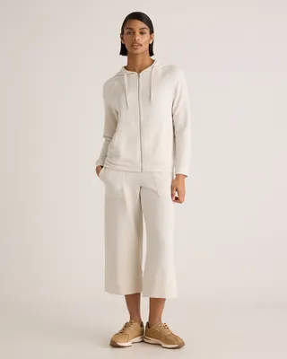 Quince Quince | Women's SuperSoft Fleece Full-Zip Hoodie in Off-White — Women Spring ivory Activewear