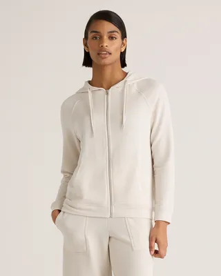 Quince Quince | Women's SuperSoft Fleece Full-Zip Hoodie in Off-White — Women Spring ivory Activewear