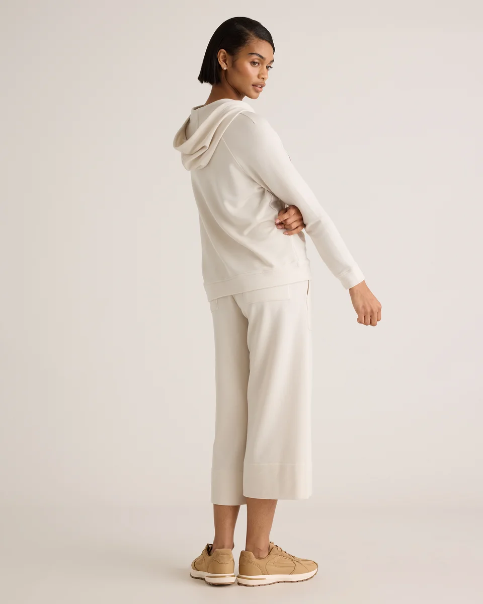 Quince Quince | Women's SuperSoft Fleece Full-Zip Hoodie in Off-White — Women Spring ivory Activewear