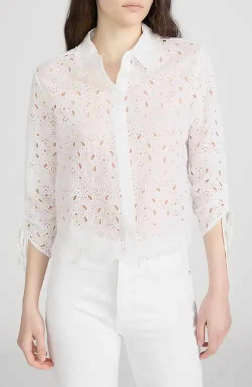 FRAME FRAME Sheer Paisley Eyelet Button-Up Shirt in White — Women Spring white Tops