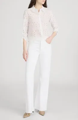 FRAME FRAME Sheer Paisley Eyelet Button-Up Shirt in White — Women Spring white Tops