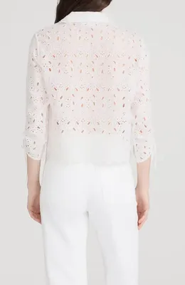 FRAME FRAME Sheer Paisley Eyelet Button-Up Shirt in White — Women Spring white Tops