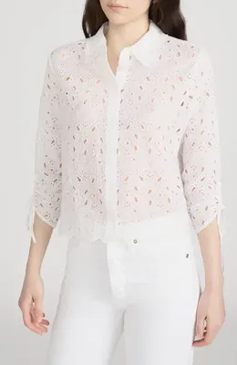 FRAME FRAME Sheer Paisley Eyelet Button-Up Shirt in White — Women Spring white Tops