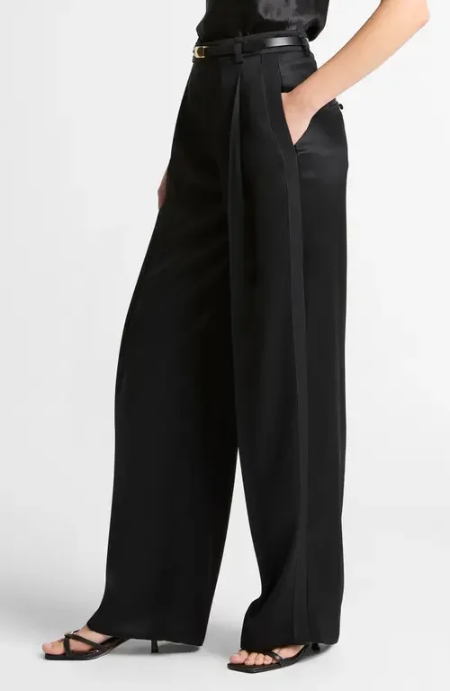 Vince Vince Pleated High Waist Satin Pants in Black — Women Winter black Pants