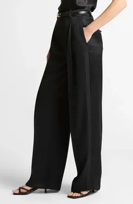 Vince Vince Pleated High Waist Satin Pants in Black — Women Winter black Pants