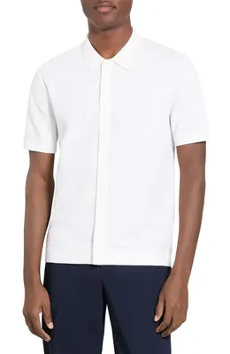 Theory Theory Cairn in Cotton Short Sleeve Shirt in Ivory — Men Winter white Button-Down Shirts