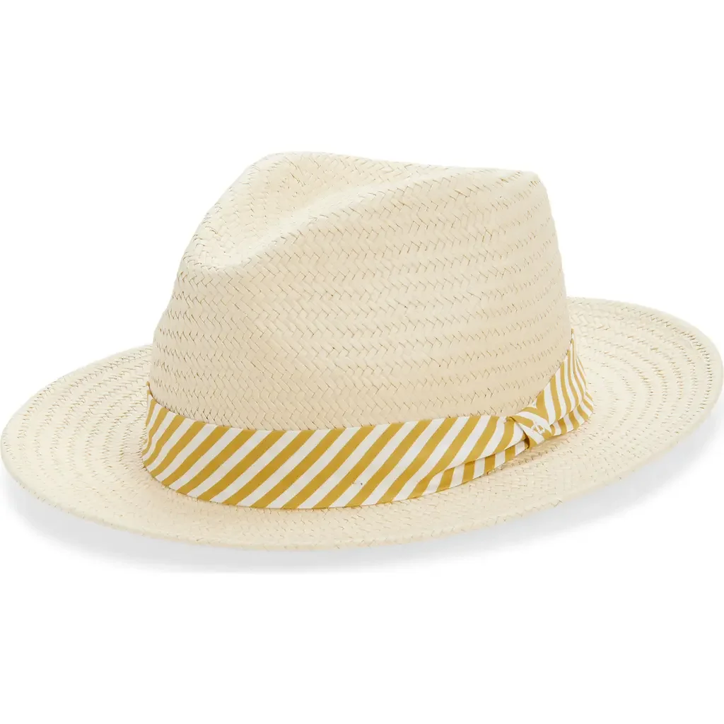 rag & bone rag & bone Packable Straw Fedora in Natural Gold Straw — Women Spring ivory Accessories