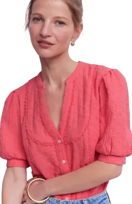 Boden Boden Eyelet Embroidery Woven Shirt in Porcelain Rose — Women Spring pink Button-Down Shirts