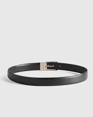 Quince Quince | Men's Owen Calfskin Leather Reversible Dress Belt in Black/Black — Men Winter black Belts