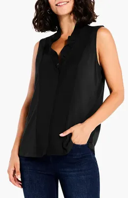 NIC+ZOE NIC+ZOE Ruffled Around Sleeveless Top in Black Onyx — Women Winter black Tops