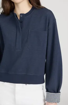 FRAME FRAME The Stripe Cuffed Sweatshirt in Navy Multi — Women Winter navy Tops