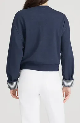 FRAME FRAME The Stripe Cuffed Sweatshirt in Navy Multi — Women Winter navy Sweatshirts & Hoodies