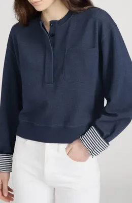 FRAME FRAME The Stripe Cuffed Sweatshirt in Navy Multi — Women Winter navy Tops