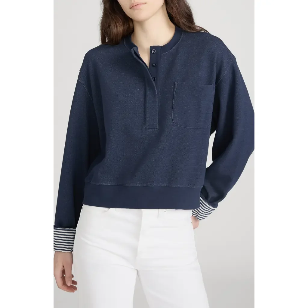 FRAME FRAME The Stripe Cuffed Sweatshirt in Navy Multi — Women Winter navy Tops