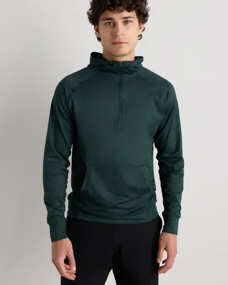 Quince Quince | Men's Flowknit Performance Half-Zip Hoodie in Heather Green — Men Summer teal Activewear