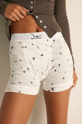 Free People We The Free Printed Cotton Boxer Briefs in Ski School White Combo — Women Spring