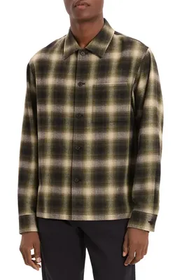 Theory Theory Plaid Button-Up Shirt in Tarmac Multi — Men Autumn green Tops