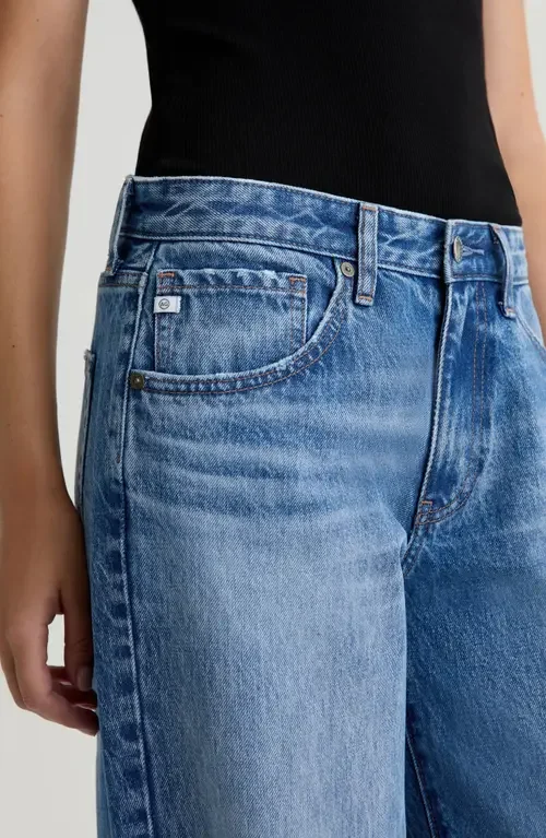 AG Adria Low Rise Baggy Wide Leg Jeans in Candid — Women Summer blue Jeans & Denim