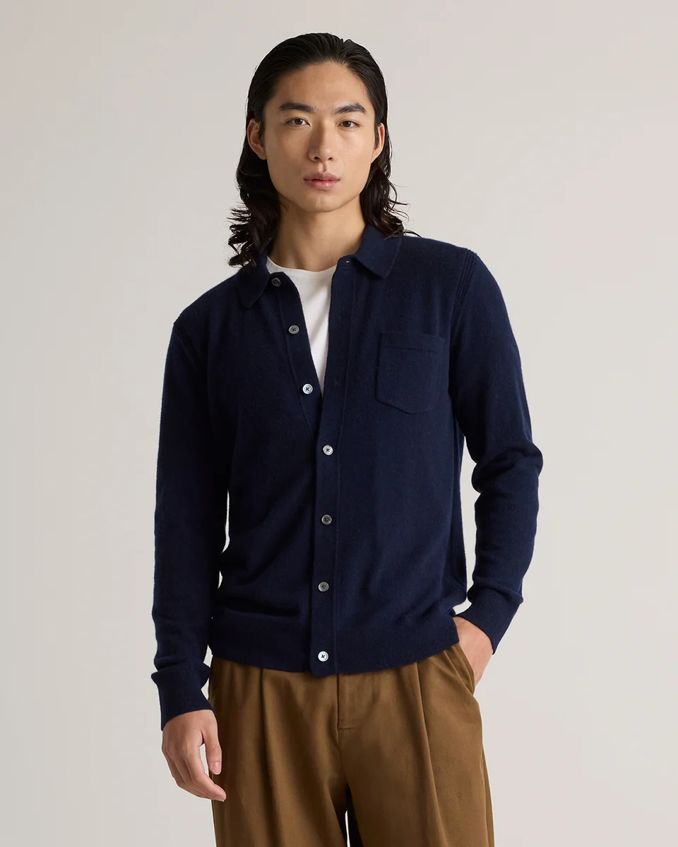 Quince Quince | Men's Mongolian Cashmere Button Down Sweater in True Navy — Men Winter navy Sweaters & Knits