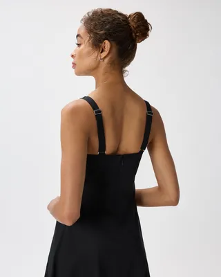 Quince Quince | Women's Stretch Twill Fit & Flare Midi Dress in True Black — Women Winter black Midi Dresses