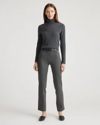 Quince Quince | Women's Ultra-Stretch Ponte Straight Leg 4-Pocket Pants in Charcoal — Women Winter navy Trousers & Chinos