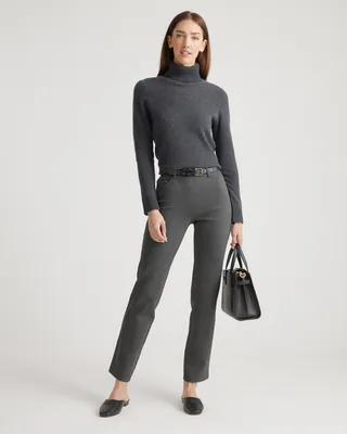 Quince Quince | Women's Ultra-Stretch Ponte Straight Leg 4-Pocket Pants in Charcoal — Women Winter navy Trousers & Chinos