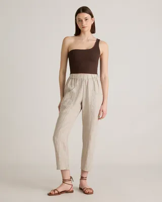 Quince Quince | Women's 100% European Linen Tapered Ankle Pants in Flax — Women Spring ivory Trousers & Chinos