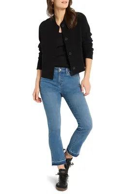 NIC+ZOE NIC+ZOE Crop Knit Bomber Jacket in Black Onyx — Women Winter Outerwear