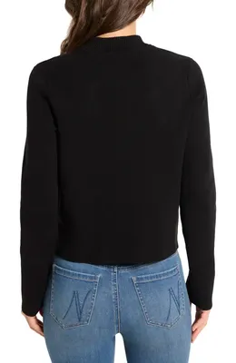 NIC+ZOE NIC+ZOE Crop Knit Bomber Jacket in Black Onyx — Women Winter Outerwear