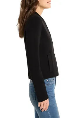 NIC+ZOE NIC+ZOE Crop Knit Bomber Jacket in Black Onyx — Women Winter Outerwear