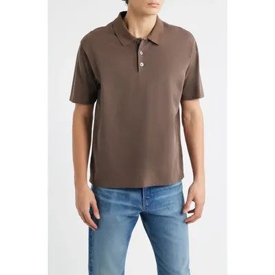 FRAME FRAME Washed Cotton Piqué Polo in Antique Cafe — Men Autumn brown Tops