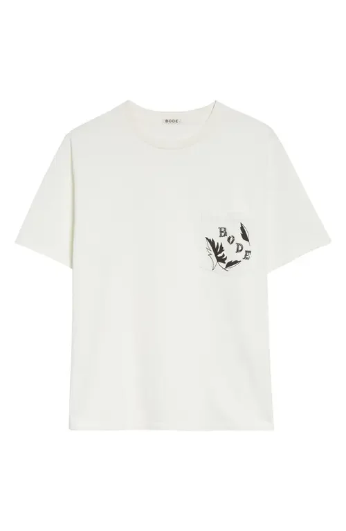 Bode Bode Beaded Leaf Pocket T-Shirt in Cream — Men Spring white Tops